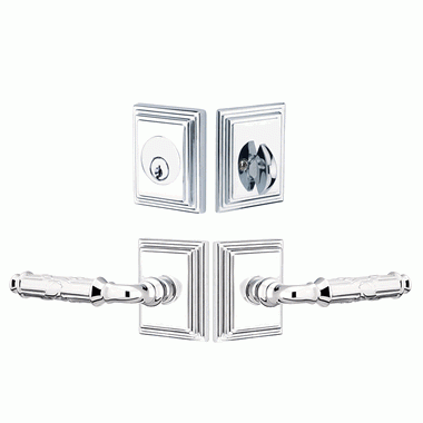 EMTEK Emtek Solid Brass Ribbon & Reed Door Lever Deadbolt with Wilshire Rosette (Polished Chrome Finish)