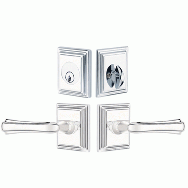 EMTEK Emtek Solid Brass Wembley Door Lever Deadbolt with Wilshire Rosette (Polished Chrome Finish)