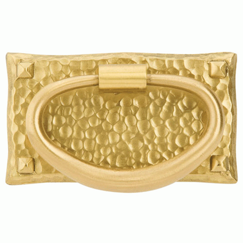 EMTEK 3 Inch Solid Brass Hammered Oval Pull (Satin Brass Finish)