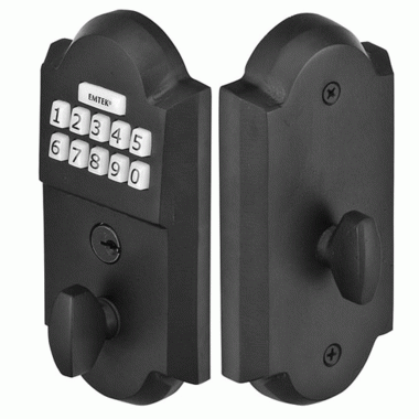 EMTEK Single Cylinder Cast Bronze Electronic Deadbolt (Flat Black Patina)