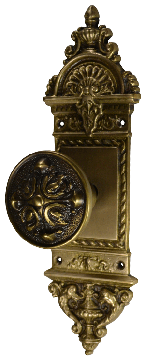 ##Antique Hardware## L'Enfant Small Backplate Door Set with Romanesque Door Knobs (Several Finishes Available)