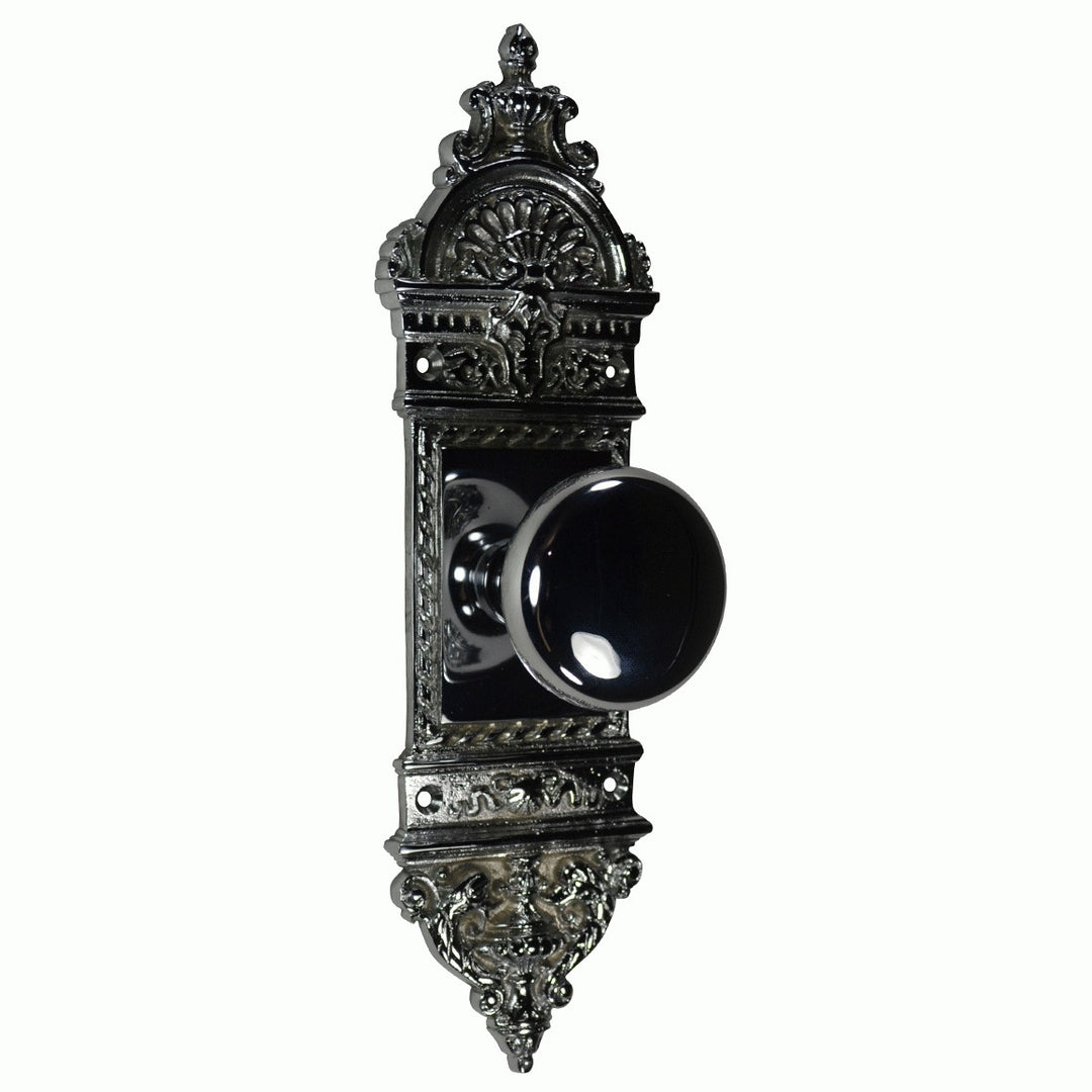 L'Enfant Small Backplate Door Set with Round Brass Door Knobs (Several Finishes Available)