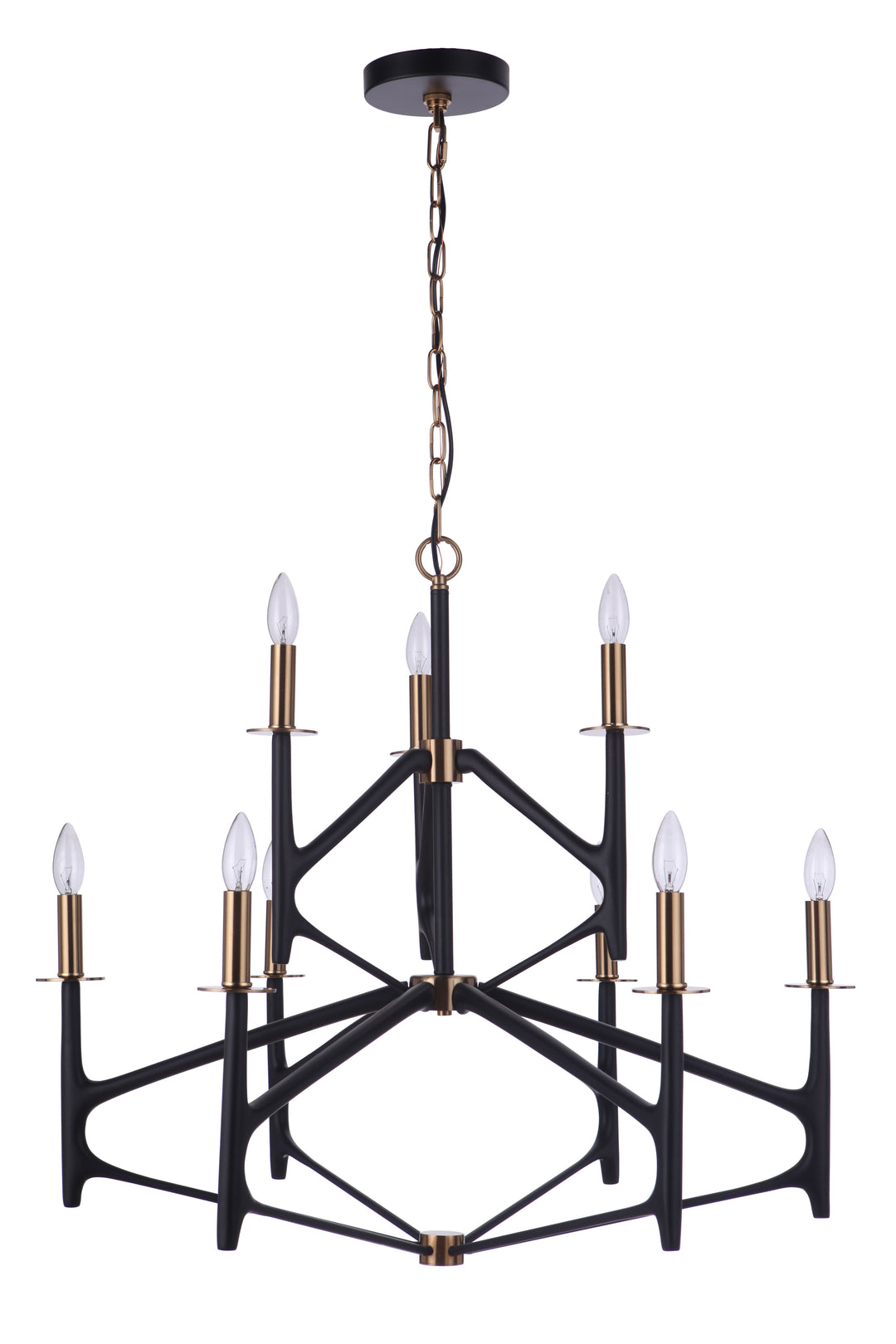 CRAFTMADE The Reserve 9 Light 2-Tier Chandelier in Flat Black/Satin Brass