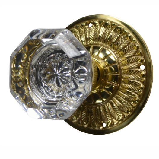 ##Antique Hardware## Feather Rosette Door Set with Octagon Crystal Door Knobs (Several Finishes Available)