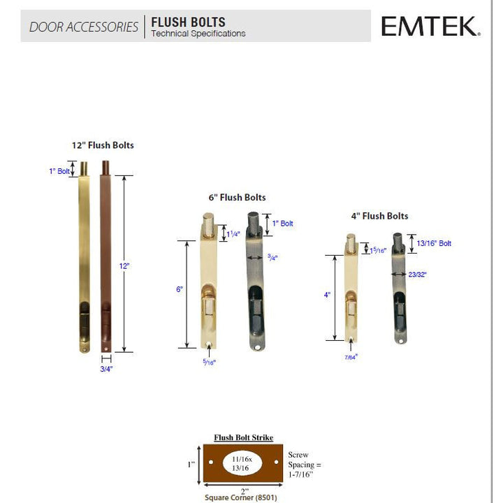 EMTEK Solid Brass Mortised Flush Bolt (Oil Rubbed Bronze Finish)