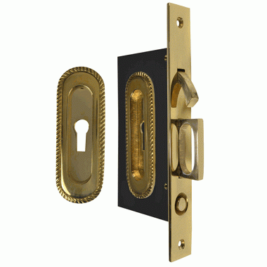 COPPER MOUNTAIN HARDWARE Georgian Oval Pattern Single Pocket Privacy (Lock) Style Door Set (Polished Brass)