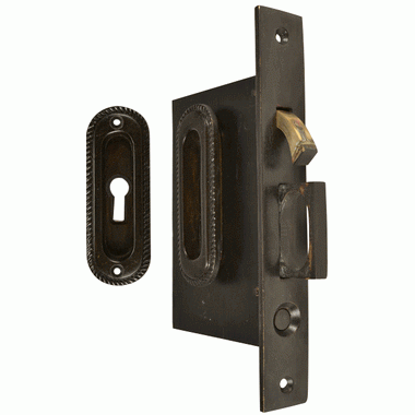 COPPER MOUNTAIN HARDWARE Georgian Pattern Single Pocket Privacy (Lock) Style Door Set (Oil Rubbed Bronze Brass)