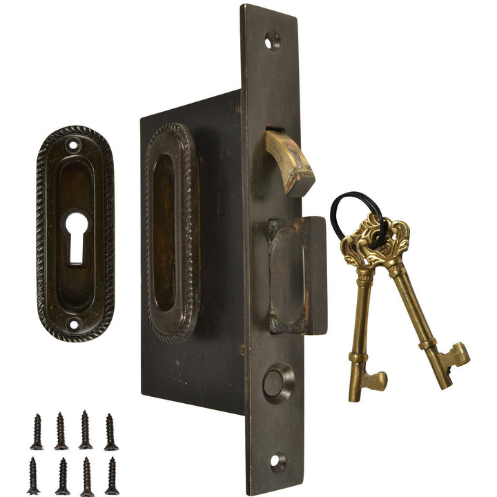 COPPER MOUNTAIN HARDWARE Georgian Pattern Single Pocket Privacy (Lock) Style Door Set (Oil Rubbed Bronze Brass)