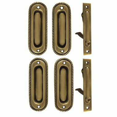 COPPER MOUNTAIN HARDWARE Georgian Pattern Double Pocket Passage Style Door Set (Antique Brass Finish)