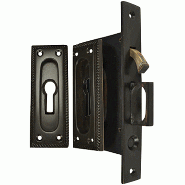 COPPER MOUNTAIN HARDWARE Georgian Square Pattern Single Pocket Privacy (Lock) Style Door Set (Oil Rubbed Bronze)