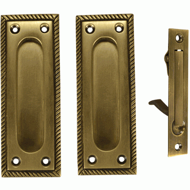 COPPER MOUNTAIN HARDWARE Georgian Square Single Pocket Passage Style Door Set (Antique Brass Finish)