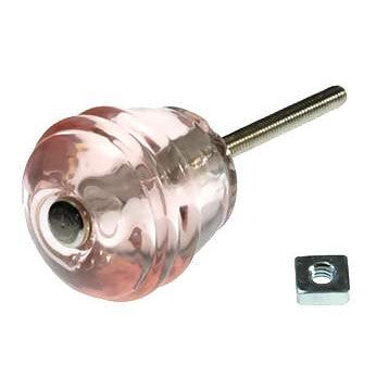 COPPER MOUNTAIN HARDWARE 1 1/8 Inch Art Deco Depression Pink Barrel Shape Glass Knobs