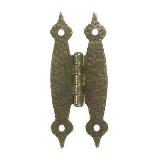 COPPER MOUNTAIN HARDWARE 3 1/2 Inch Metal Hinges: Pair of Antique Brass Finish Hammered Metal Hinges - H Type (Flush Finish)