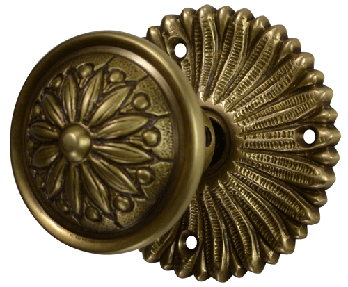 ##Antique Hardware## French Provincial Rosette Door Set with Floral Imprint Door Knobs (Several Finishes Available)