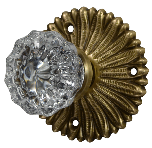 ##Antique Hardware## French Provincial Rosette Door Set with Crystal Fluted Door Knobs (Several Finishes Available)