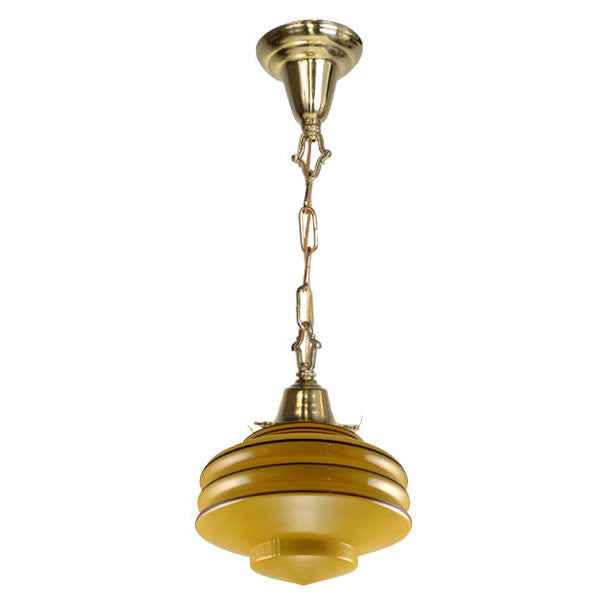 COPPER MOUNTAIN HARDWARE 27 3/4 Inch Orange Art Deco Style Glass Chain Pendant (Polished Brass Finish)