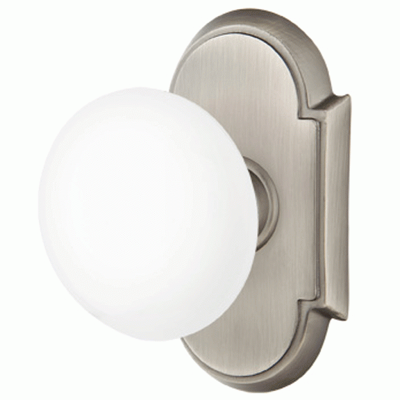 EMTEK Ice White Porcelain Door Knob Set With # 8 Rosette