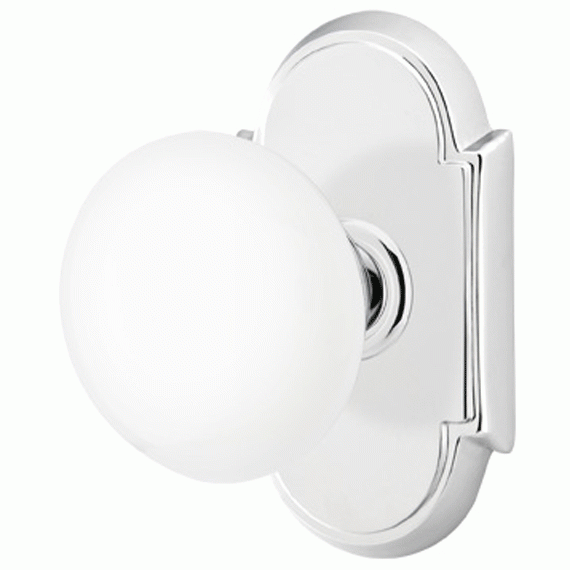 EMTEK Ice White Porcelain Door Knob Set With # 8 Rosette