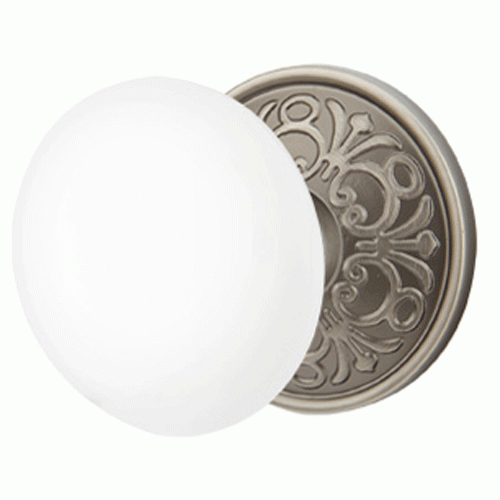 EMTEK Emtek Ice White Porcelain Door Knob Set With Lancaster Rosette