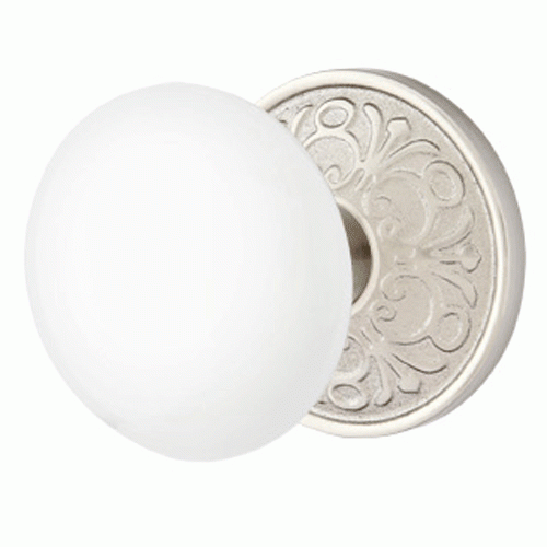 EMTEK Emtek Ice White Porcelain Door Knob Set With Lancaster Rosette