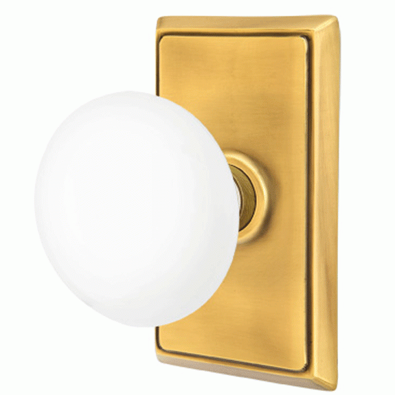 EMTEK Ice White Porcelain Door Knob Set With Rectangular Rosette (Several Finish Options)