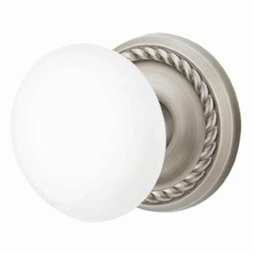 EMTEK Ice White Porcelain Door Knob Set With Rope Rosette