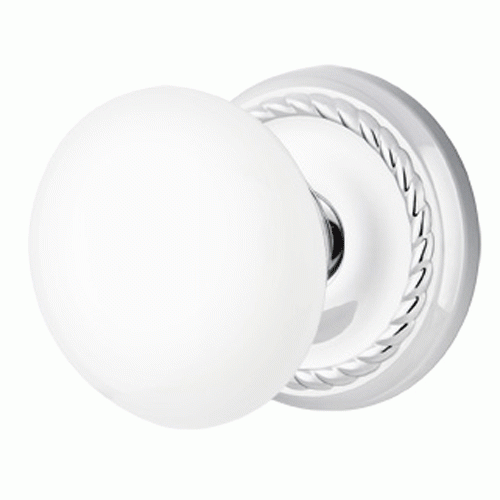 EMTEK Ice White Porcelain Door Knob Set With Rope Rosette