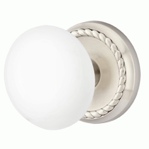 EMTEK Ice White Porcelain Door Knob Set With Rope Rosette