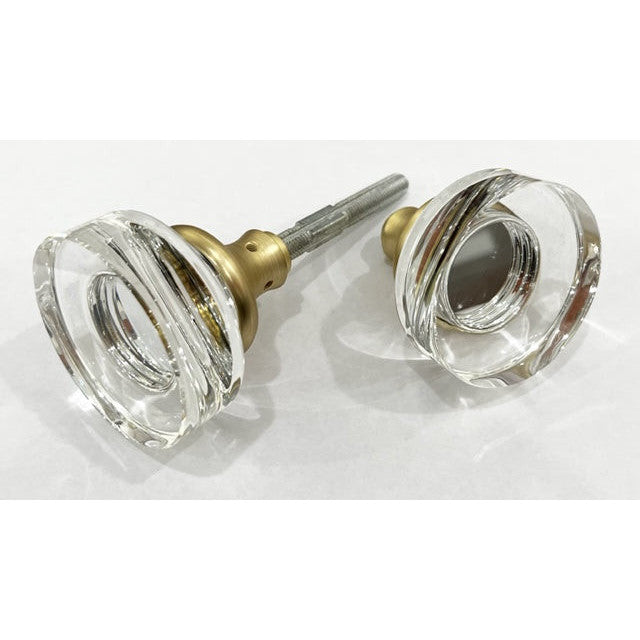 COPPER MOUNTAIN HARDWARE Modern Crystal Disc Door Knobs in Satin Brass Finish - Spare Set with Spindle