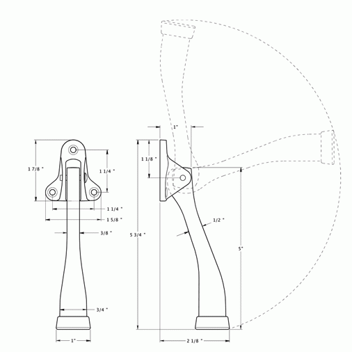 DELTANA 5 Inch Solid Brass Kickdown Door Holder (Polished Brass Finish)