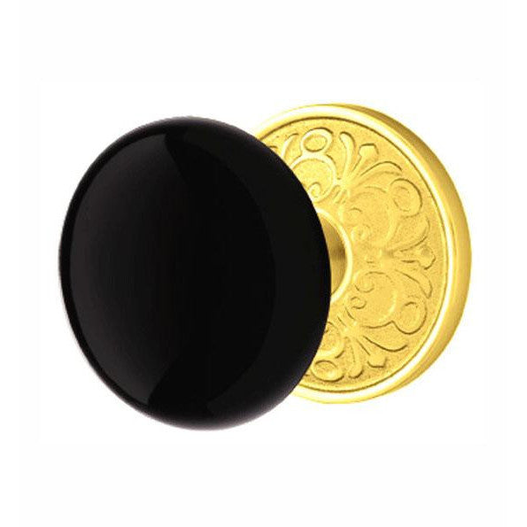 EMTEK Emtek Black Porcelain Ebony Door Knob Set With Lancaster Rosette