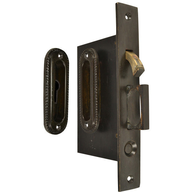 COPPER MOUNTAIN HARDWARE Georgian Pattern Single Pocket Privacy (Lock) Style Door Set (Oil Rubbed Bronze Brass)