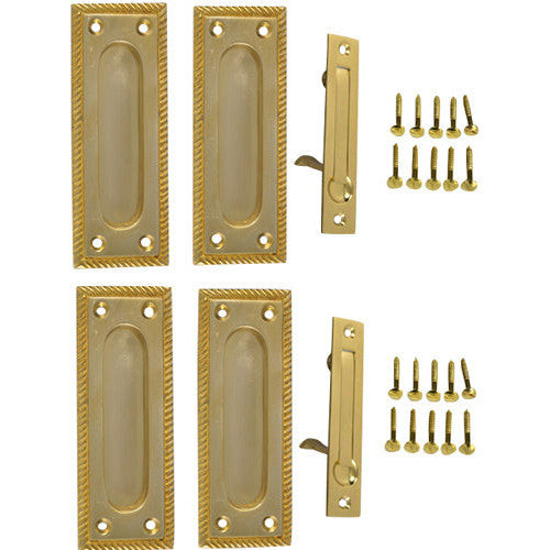 COPPER MOUNTAIN HARDWARE Georgian Square Double Pocket Passage Style Door Set (Polished Brass Finish)