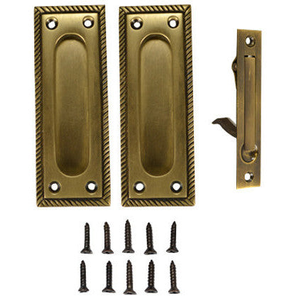 COPPER MOUNTAIN HARDWARE Georgian Square Single Pocket Passage Style Door Set (Antique Brass Finish)