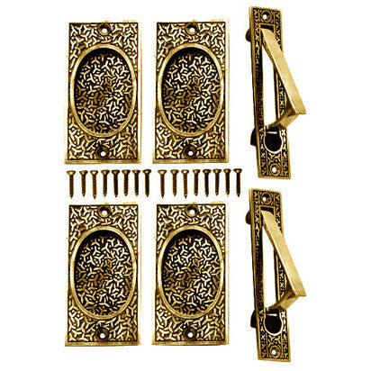 COPPER MOUNTAIN HARDWARE Rice Pattern Double Pocket Passage Style Door Set (Polished Brass)