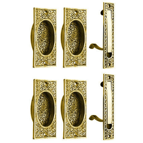 COPPER MOUNTAIN HARDWARE Rice Pattern Double Pocket Passage Style Door Set (Polished Brass)