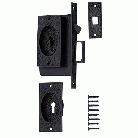 COPPER MOUNTAIN HARDWARE Rice Pattern Single Pocket Privacy (Lock) Style Door Set (Oil Rubbed Bronze)