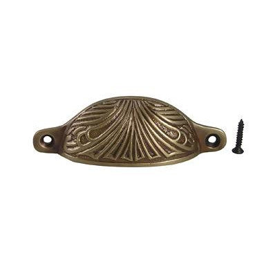 COPPER MOUNTAIN HARDWARE 4 Inch Overall (3 2/5 Inch c-c) Solid Brass Art Deco Bin or Cup Pull (Antique Brass Finish)