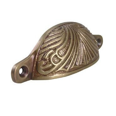 COPPER MOUNTAIN HARDWARE 4 Inch Overall (3 2/5 Inch c-c) Solid Brass Art Deco Bin or Cup Pull (Antique Brass Finish)