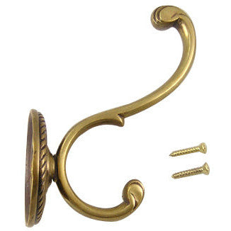 Copper Mountain Hardware Solid Brass Georgian Coat Hook (Antique Brass Finish)