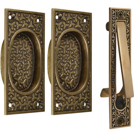 Rice Pattern Single Pocket Passage Style Door Set (Antique Brass Finish) COPPER MOUNTAIN HARDWARE