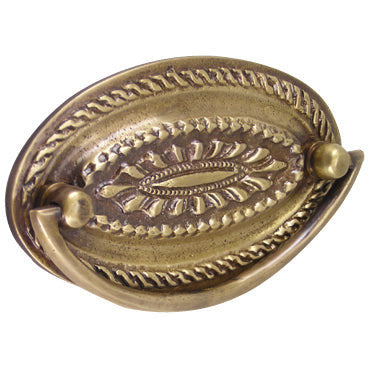 COPPER MOUNTAIN HARDWARE 4 Inch Solid Brass Oval Drop Style Pull (Antique Brass Finish)