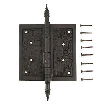 COPPER MOUNTAIN HARDWARE 4 1/2 x 4 1/2 Inch Japanesque Style Ornate Solid Brass Hinge (Oil Rubbed Bronze Finish)