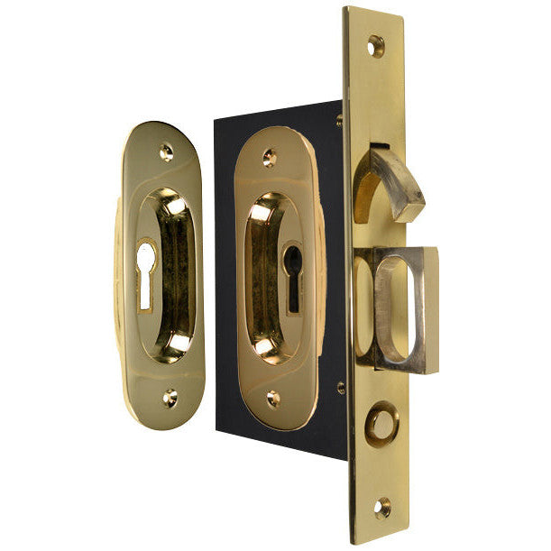 Traditional Oval Pattern Single Pocket Privacy (Lock) Style Door Set (Polished Brass) COPPER MOUNTAIN HARDWARE