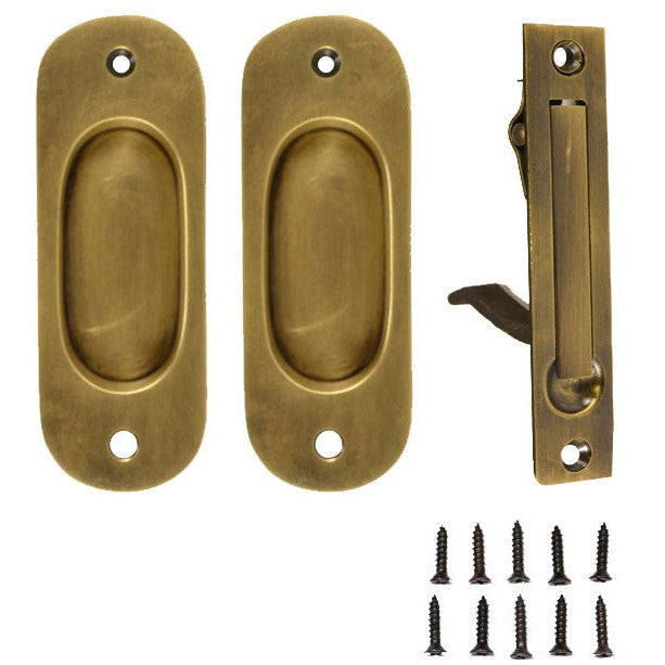 COPPER MOUNTAIN HARDWARE Traditional Oval Pattern Single Pocket Passage Style Door Set (Antique Brass Finish)