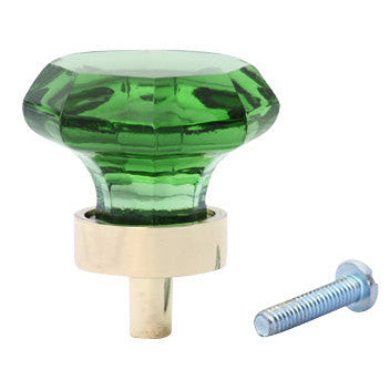 COPPER MOUNTAIN HARDWARE 1 3/8 Inch Emerald Green Glass Octagon Old Town Cabinet Knob (Polished Brass Base)