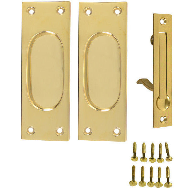 COPPER MOUNTAIN HARDWARE New Traditional Square Pattern Single Pocket Passage Style Door Set (Polished Brass Finish)