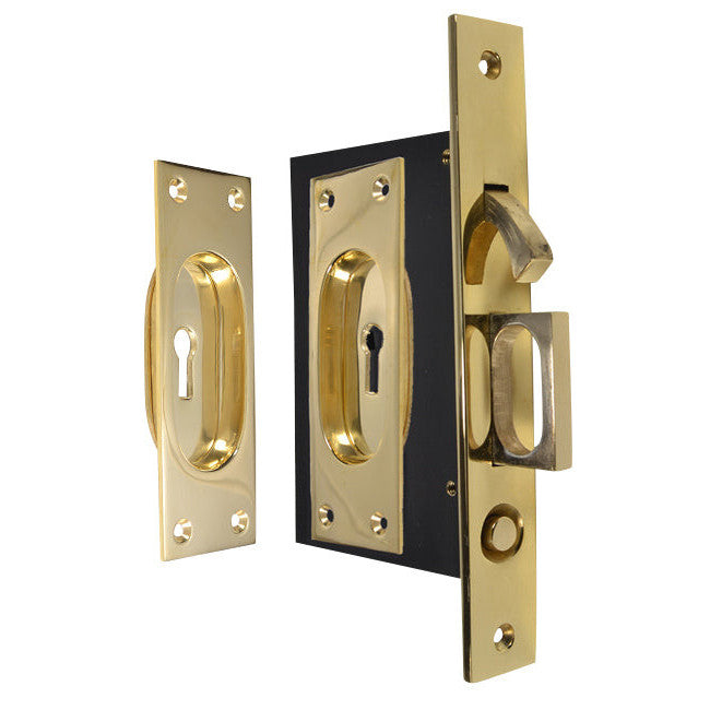 COPPER MOUNTAIN HARDWARE New Traditional Square Pattern Single Pocket Privacy (Lock) Style Door Set (Polished Brass)