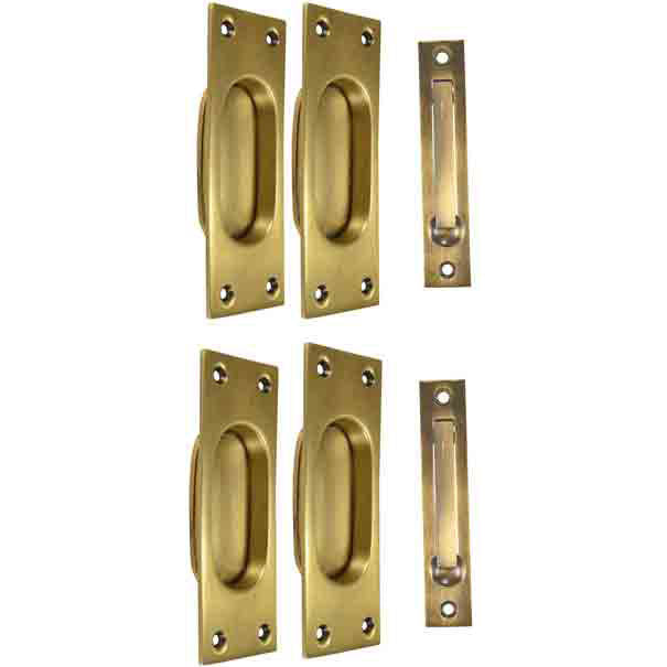 COPPER MOUNTAIN HARDWARE New Traditional Square Pattern Double Pocket Passage Style Door Set (Antique Brass)