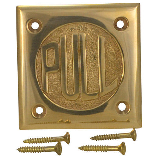 2 3/4 Inch Brass Classic American "PULL" Plate (Polished Brass Finish) COPPER MOUNTAIN HARDWARE